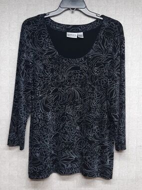Chico's Black and Gray Floral Blouse
